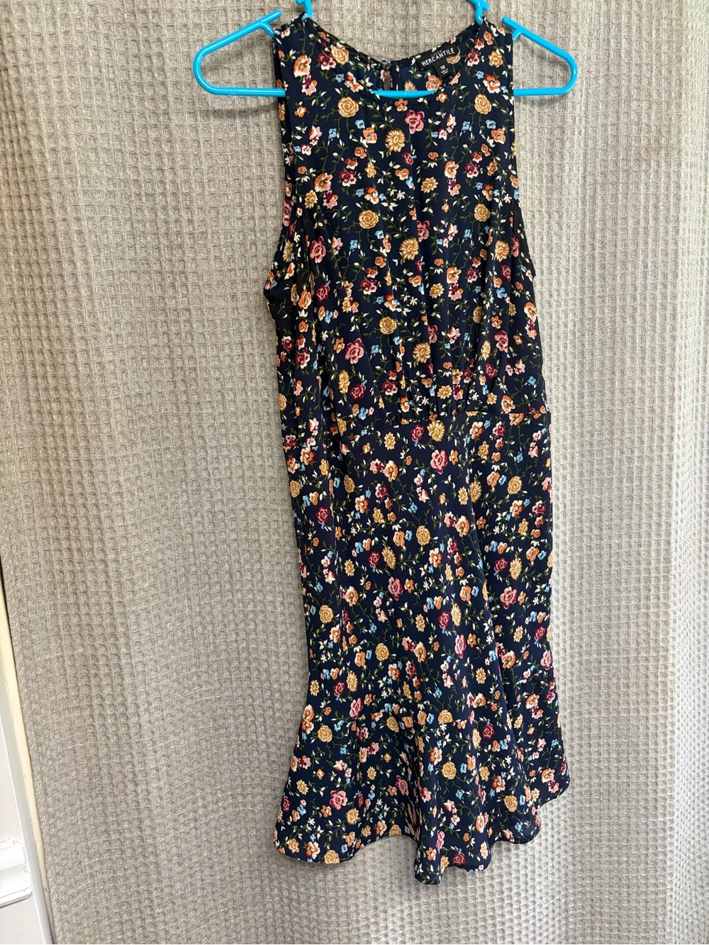 J. Crew Navy Floral Midi Dress with Pink and Gold Roses